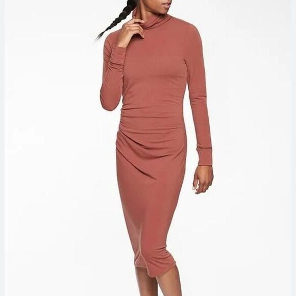 Athleta Industry turtleneck sheath midi dress Size XS Havana Brown rust - Picture 1 of 10